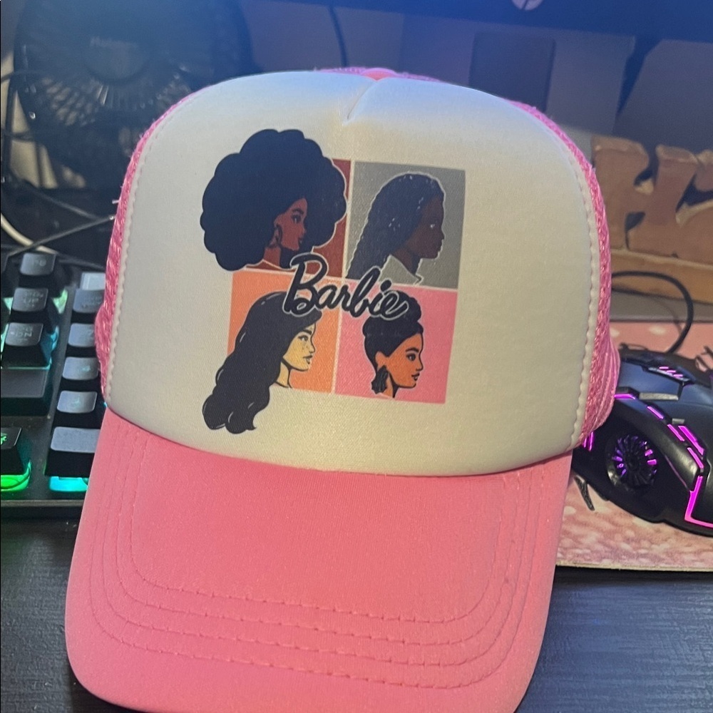 Barbie Pink and White Hat with Graphic Design